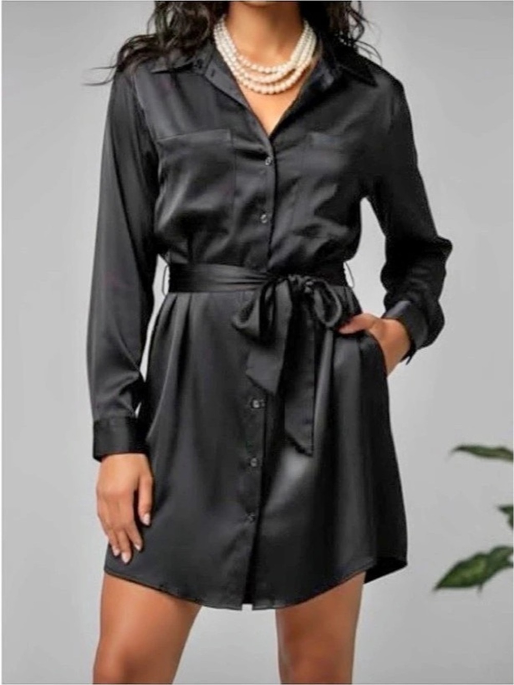 Abercrombie & Fitch Satin Tie Belt Shirt Dress Satin-Look Belted Mini Dress